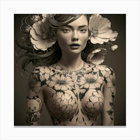 Tattooed Woman With Flowers Canvas Print