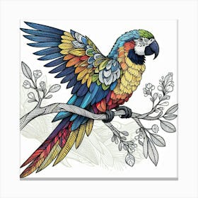 Line Art parrot 3 Canvas Print