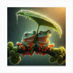 Two Frogs In The Rain Canvas Print