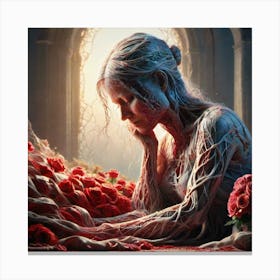 Woman With The Roses Canvas Print