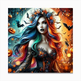 Halloween Girl With Pumpkins Canvas Print