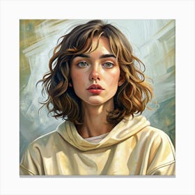 Portrait Of A Woman With Wavy Brown Hair And Green Eyes Canvas Print