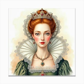 Queen Elizabeth I Depicted In A Stunning Watercolor, Rich In Historical Flair 1 Canvas Print