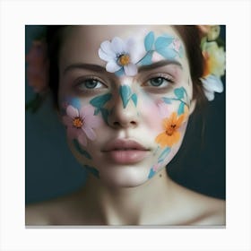 Beautiful Woman With Flowers On Her Face Canvas Print