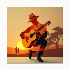 Silhouette Of A Man Playing Guitar Canvas Print