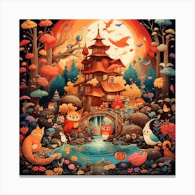 Japanese Foxes Canvas Print