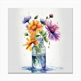 Watercolor Flowers In A Jar Canvas Print