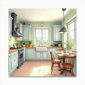 Bright And Airy Kitchen In Watercolor, Charming Detail 1 Canvas Print