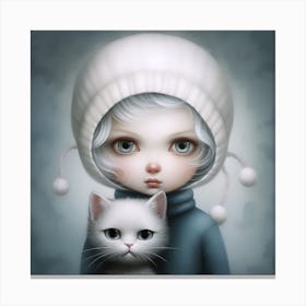 A Little Girl with Cat Canvas Print