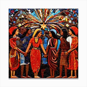 Sacrificial Offering, An Image Showing A Mosaic Of Different Cultural Symbols And People From Various Backgrounds Holding Canvas Print