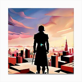 Man on rooftops  Canvas Print