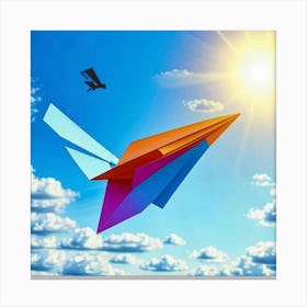 Paper Airplane Flying In The Sky Canvas Print