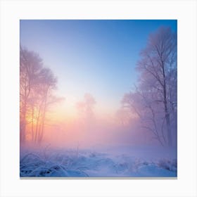 Winter Landscape Engulfed In Gentle Haze Trees Cloaked In Smoking Mist Tinted With Baby Blue And Li Canvas Print