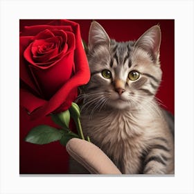 Cat With Rose 2 Canvas Print