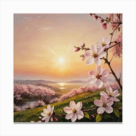 Petals Under the Rising Sun Cherry Blossoms At Sunset Canvas Print