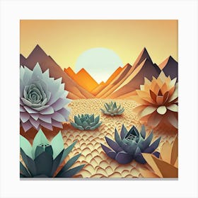 Firefly Beautiful Modern Abstract Succulent Landscape And Desert Flowers With A Cinematic Mountain V (15) Canvas Print