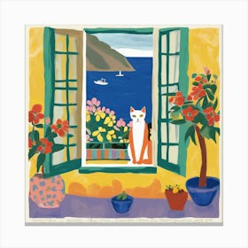 Open Window With Cat Matisse Style Amalfi Coast 18 Canvas Print