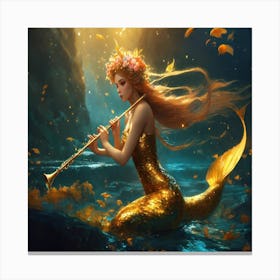 Mermaid Playing Flute Canvas Print