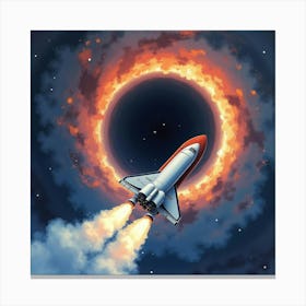 Shuttle Against A Watercolor Swirling Black Hole 1 Canvas Print