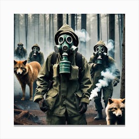 Gas Masks In The Forest 6 Canvas Print