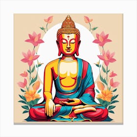 Colorful Floral Buddha Painting (1) Canvas Print