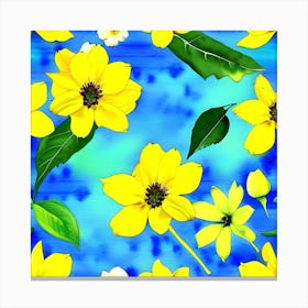 Yellow Flowers On Blue Background 2 Canvas Print