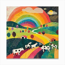 Retro Rainbow Cow Collage 1 Canvas Print