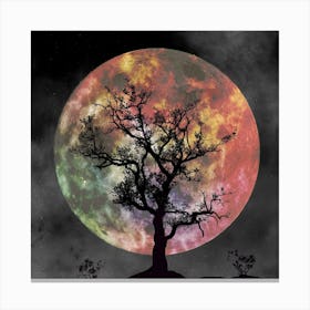 Full Moon With Tree Full Moon Silhouette Tree Night Canvas Print