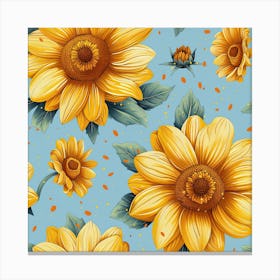 Sunflowers On Blue Background Canvas Print