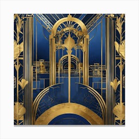 Art Deco Illustrations Blue Gold (3) Canvas Print