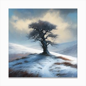 A Windswept Winter Landscape, Lone Tree  Canvas Print