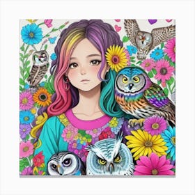 Owl and girl Charms 6 Canvas Print