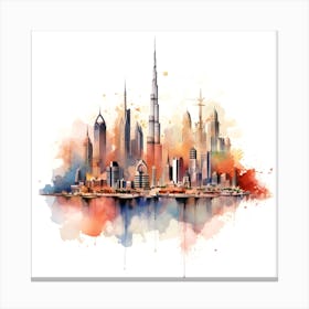 Dubai Skyline Watercolor Painting 1 Canvas Print