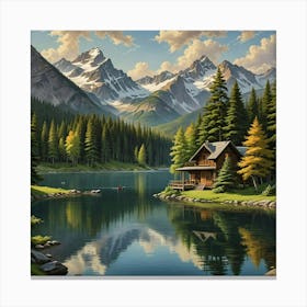 Cabin By The Lake 1 Canvas Print