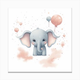 Baby Elephant With Balloons Canvas Print