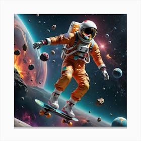 Astronaut Skateboarding In Space 3 Canvas Print