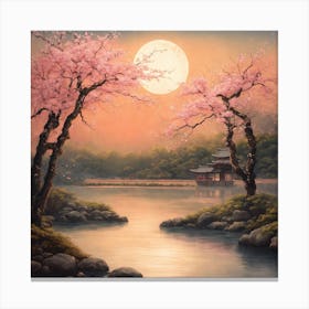 Japanese Sakura In River Canvas Print