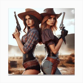 Duel 1/4  (beautiful female lady cowgirl guns old west western standoff fight dead or alive) Canvas Print