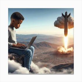Young Boy Using A Laptop Canvas Print
