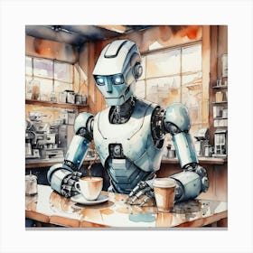 Robot At The Coffee Shop Canvas Print