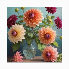 Dahlias In Vase flower plants painting art print Canvas Print