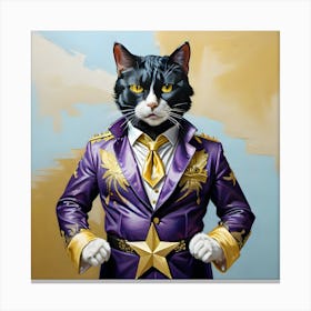 Cat In An Elvis Suit Purple Canvas Print