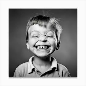 Black And White Portrait Of A Boy Laughing Canvas Print