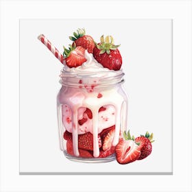 Strawberry Ice Cream In A Mason Jar 1 Canvas Print