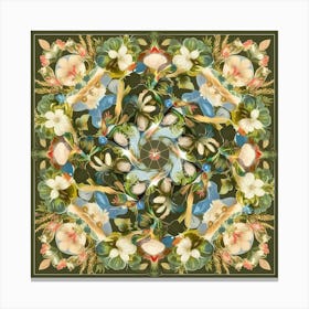 Floral Pattern On A Green Background Canvas Print