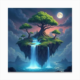 Mystical Floating Island With Waterfalls And Glowing Trees 1 Canvas Print