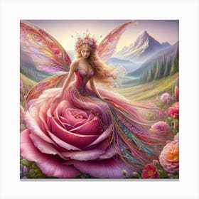 The Fairy Sitting On A Rose Canvas Print