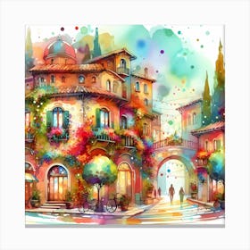 Watercolor Of Italian City Canvas Print