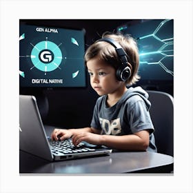 Young Boy Using A Laptop 3 Canvas Print