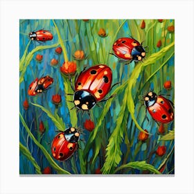 Ladybugs In The Grass 1 Canvas Print